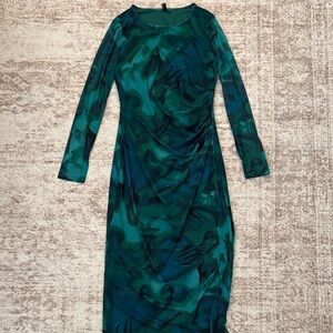 Chic Teal Patterned Long Sleeve Dress